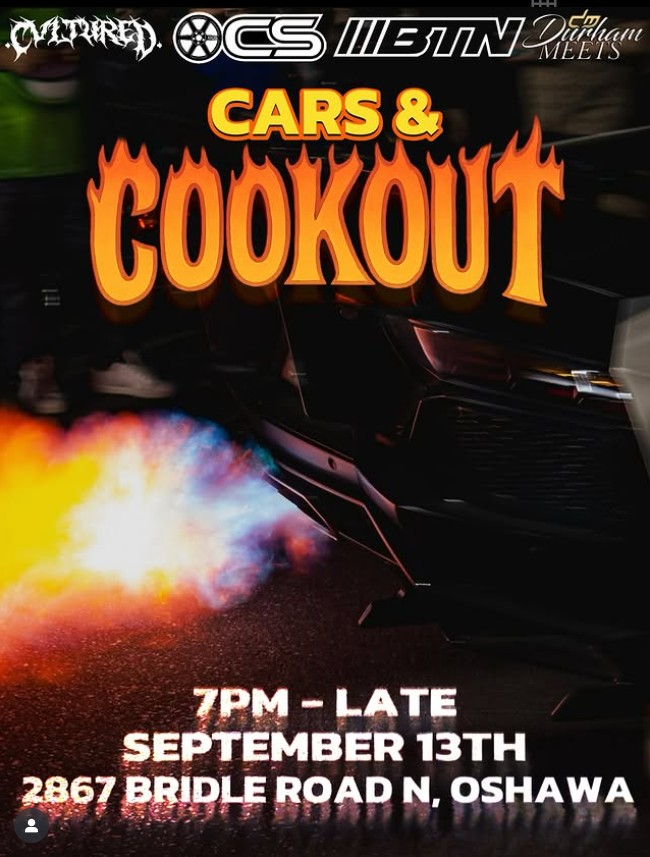 🏎️ CARS AND COOKOUT 🔥 flyer